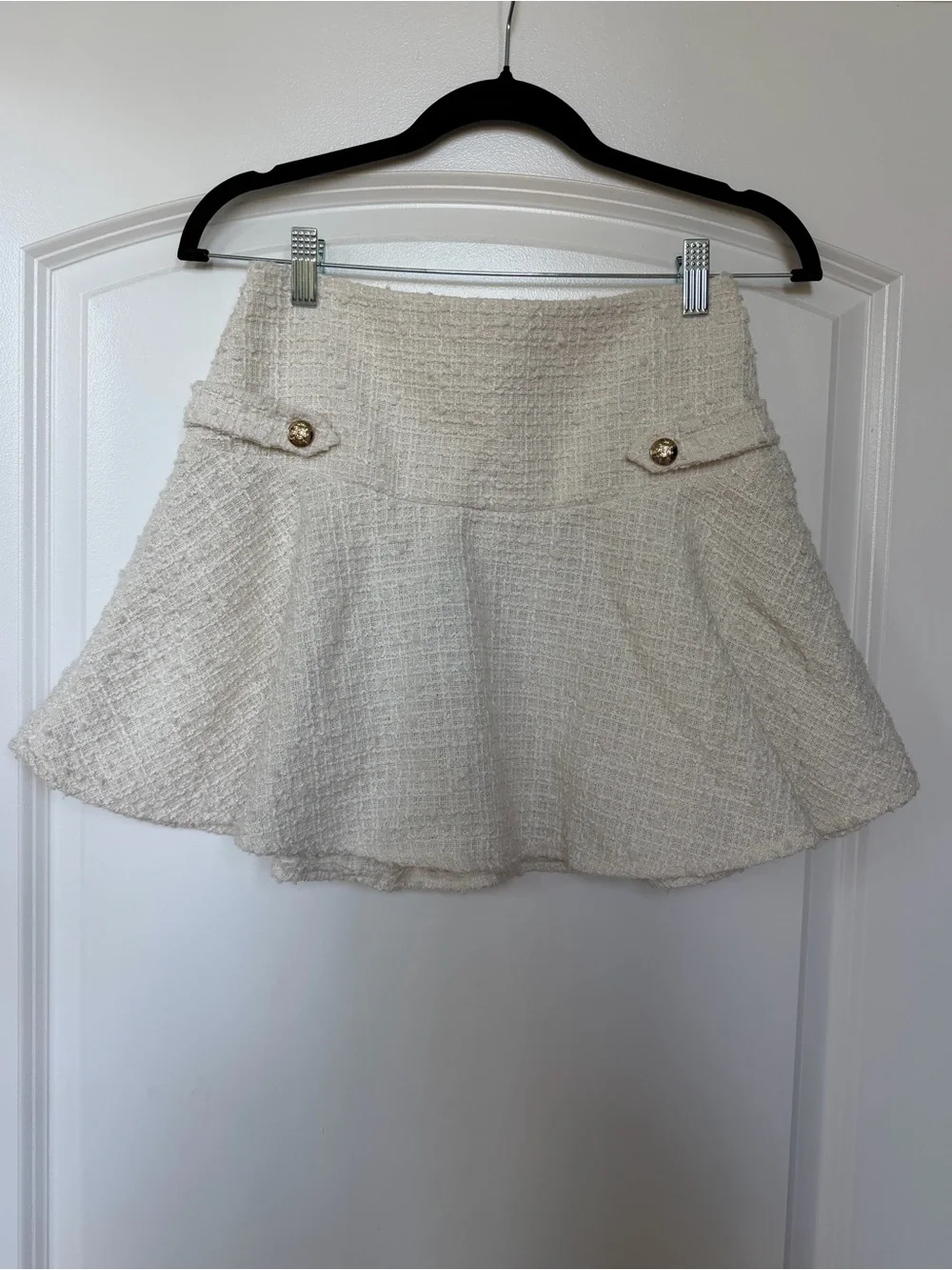 H&M Cream Tweed Flared Mini Skirt with Gold Buttons